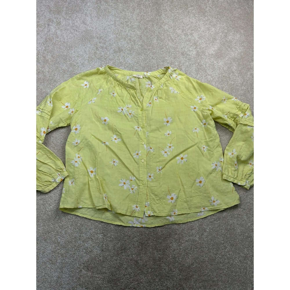 ana Daisy Floral Button Down Blouse XL Yellow Long Sleeve Cotton Boho Blouse